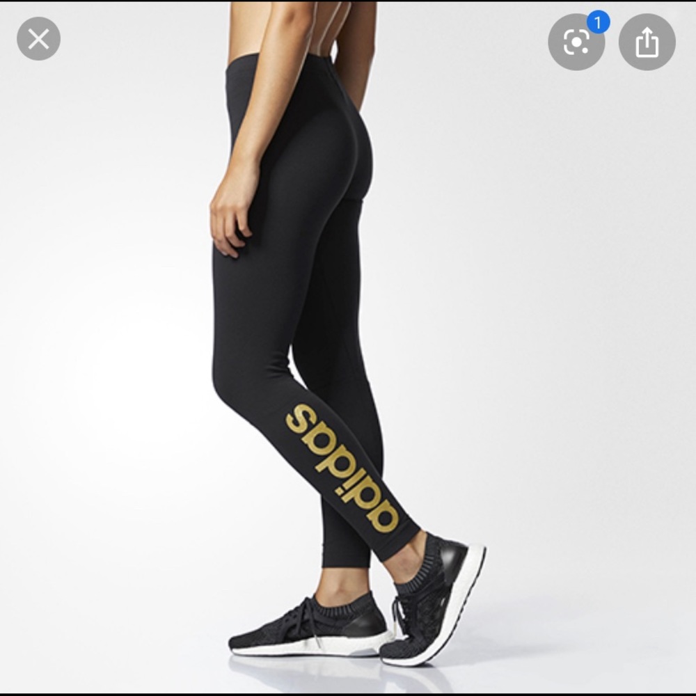 Adidas Gold Glitter Logo High Waisted Leggings